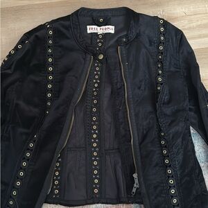 Free People Black Velvet moto jacket